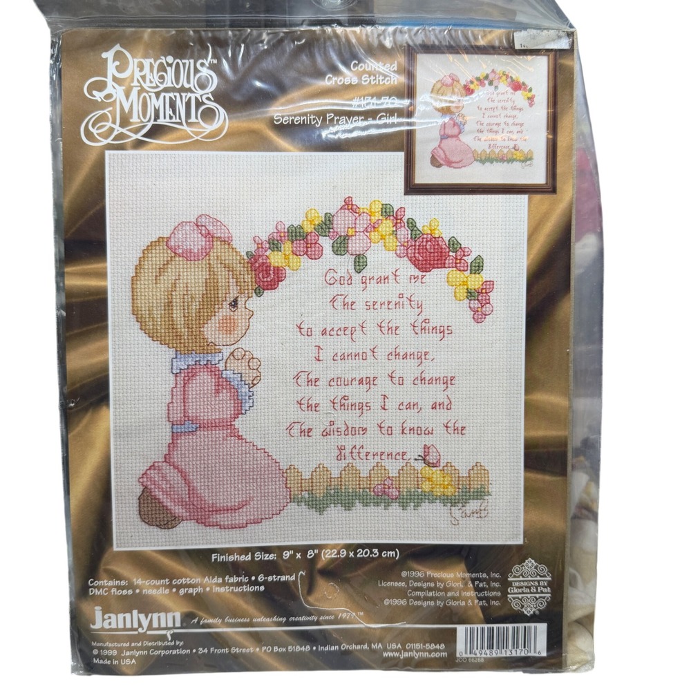 Vintage Precious Moments Serenity Prayer Girl Cross Stitch Kit 131-70 New - Picture 2 of 4